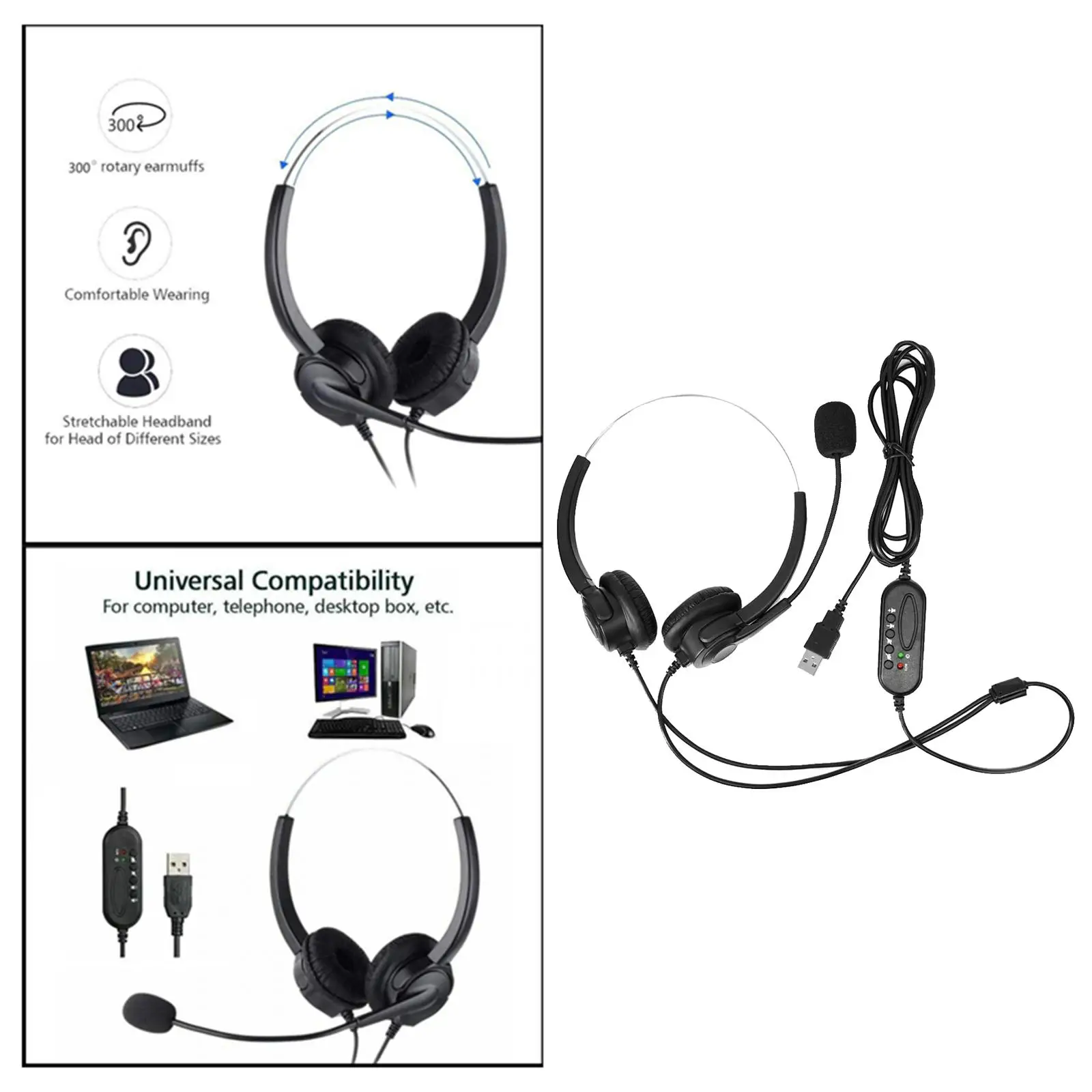 USB Headsets Noise Canceling Headphones with Microphone Inline Control