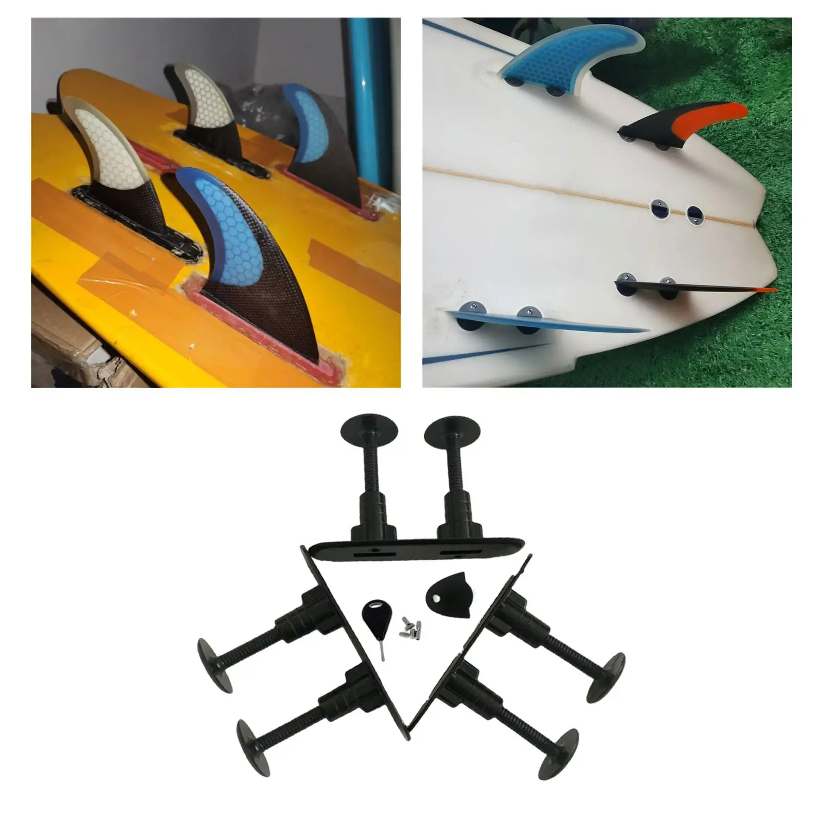 3 Pieces Surfboard Fin Plugs Install Base with Key and Screws Soft Top Soft Plug Black PVC Surfboard Accessories Paddleboard