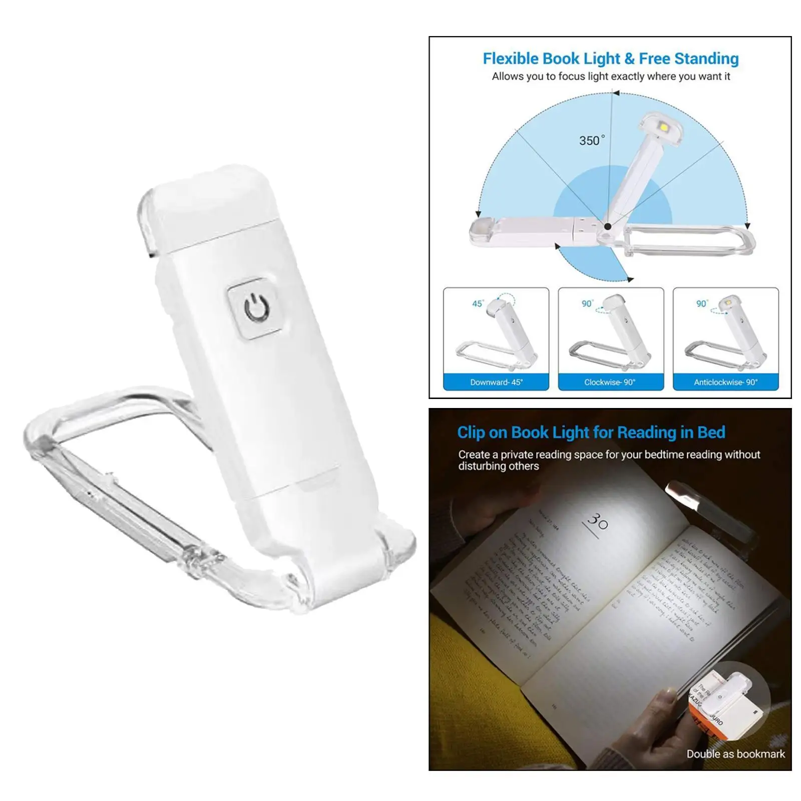 LED Light Clipped to Book USB Rechargeable Eye Protection 90  for Kids