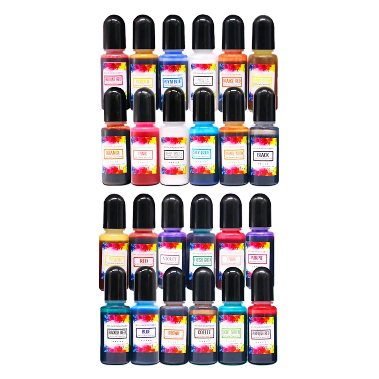 24Pcs Alcohol Ink Set Epoxy Resin Pigment Resin Coloring 10ml Alcohol based Ink for Acrylic Paint Drawing Dish Making DIY Craft