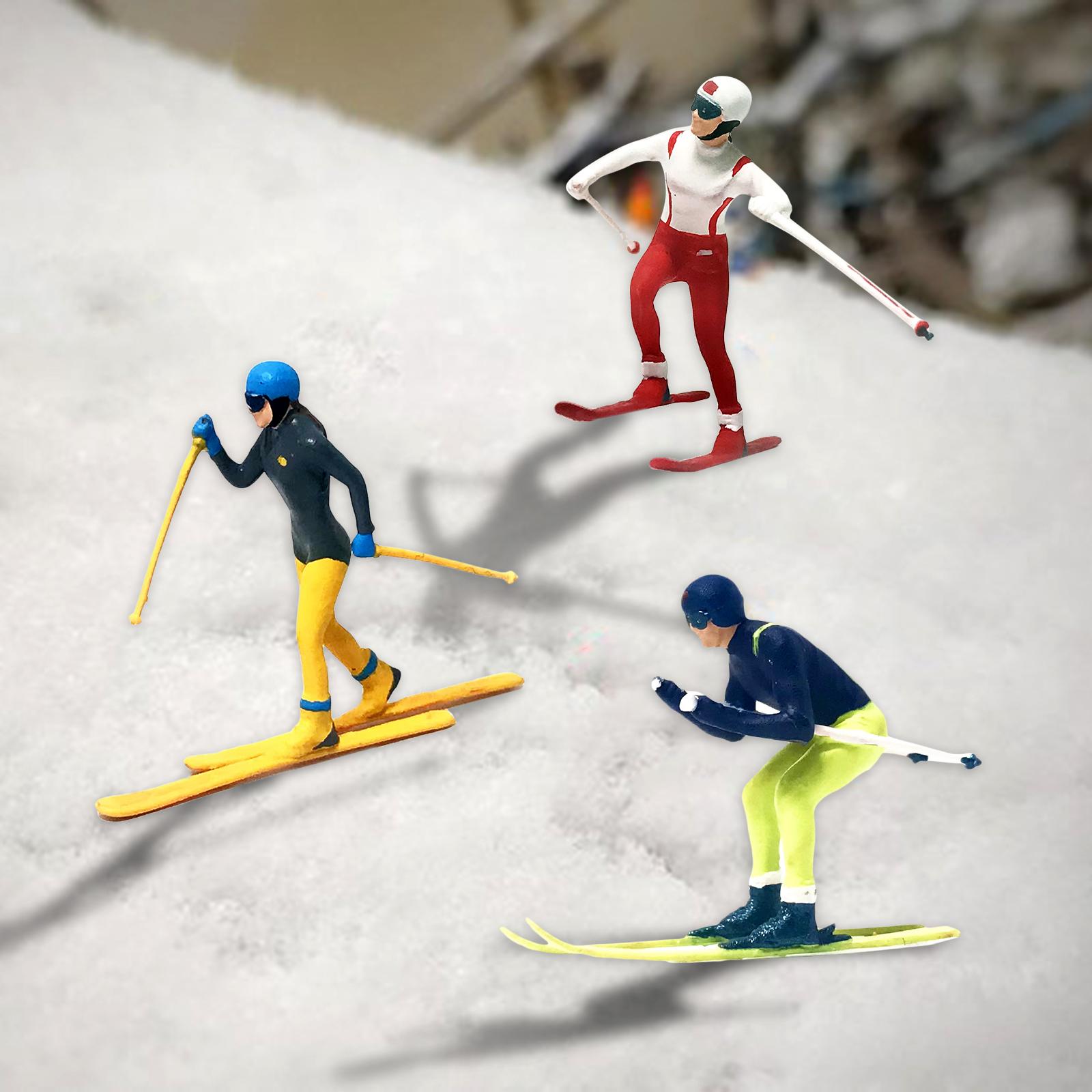 3 Pieces HO Scale 1/87 Mini Skiing Figure Diorama Building Railway Scenes Tiny People Layout Accessories