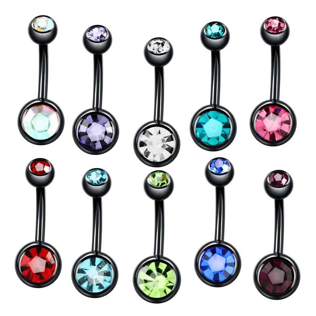 10PCS Belly Button Rings Double Multi- Zirconia Stainless Steel 14G