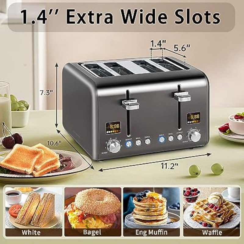 Title 1, Toaster für 4 Scheiben, Edelstahl-Brottoaster m...