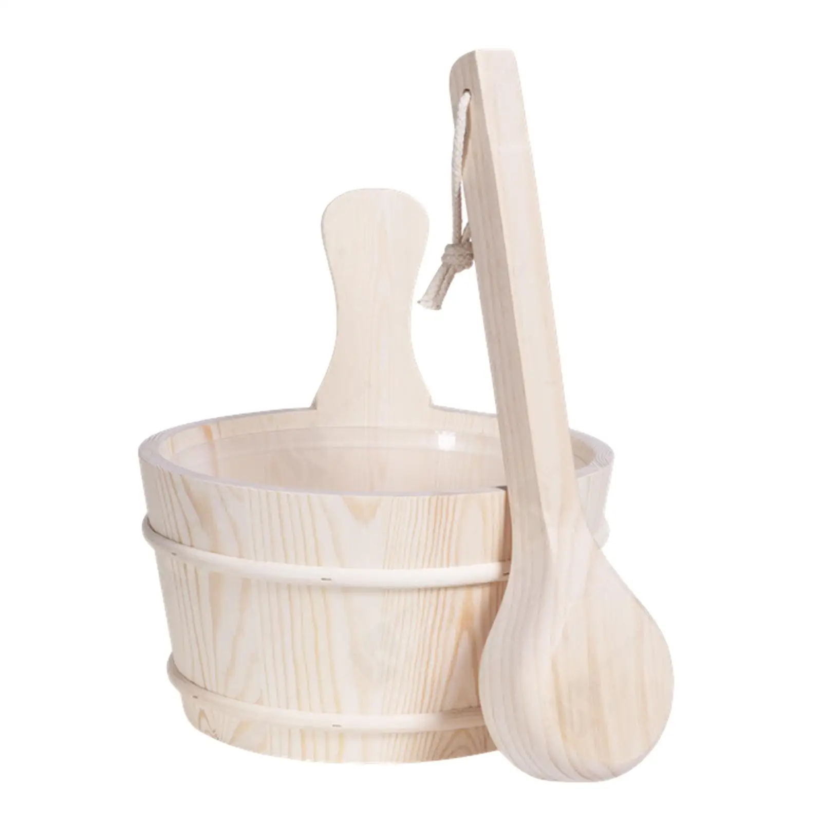 Sauna Wooden Bucket and Ladle Kit, Sauna Accessories with Liner for 