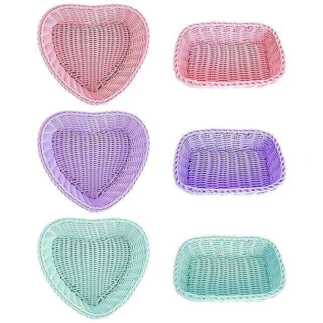 Dream Lifestyle Hand-Woven Small Plastic Baskets, Rectangular Heart Shaped  Storage Baskets for Countertop, Pretty Shoot Props Home Decor 