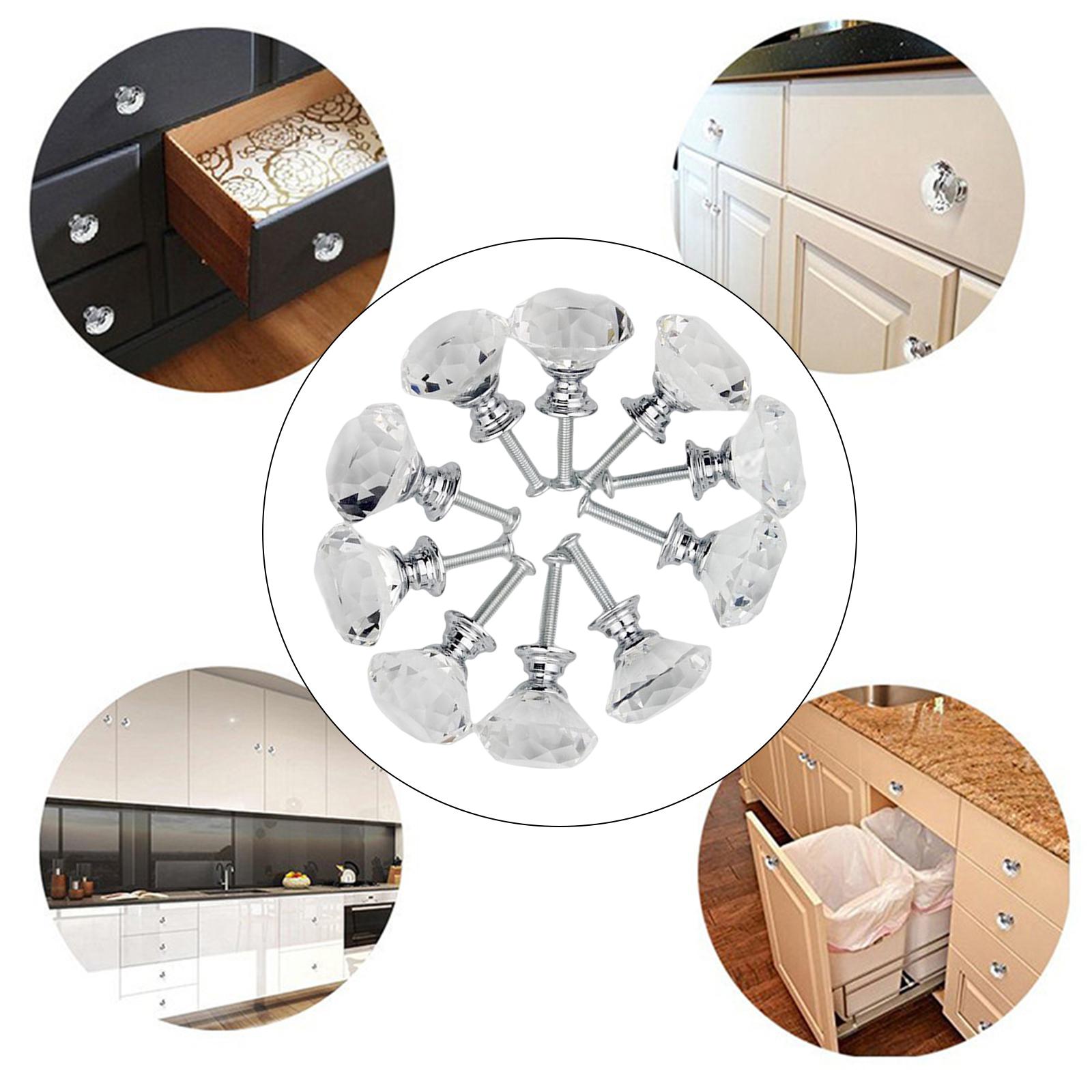 Set of 10 30mm Crystal Glass Drawer Knobs Pulls Handles Durable Fashion