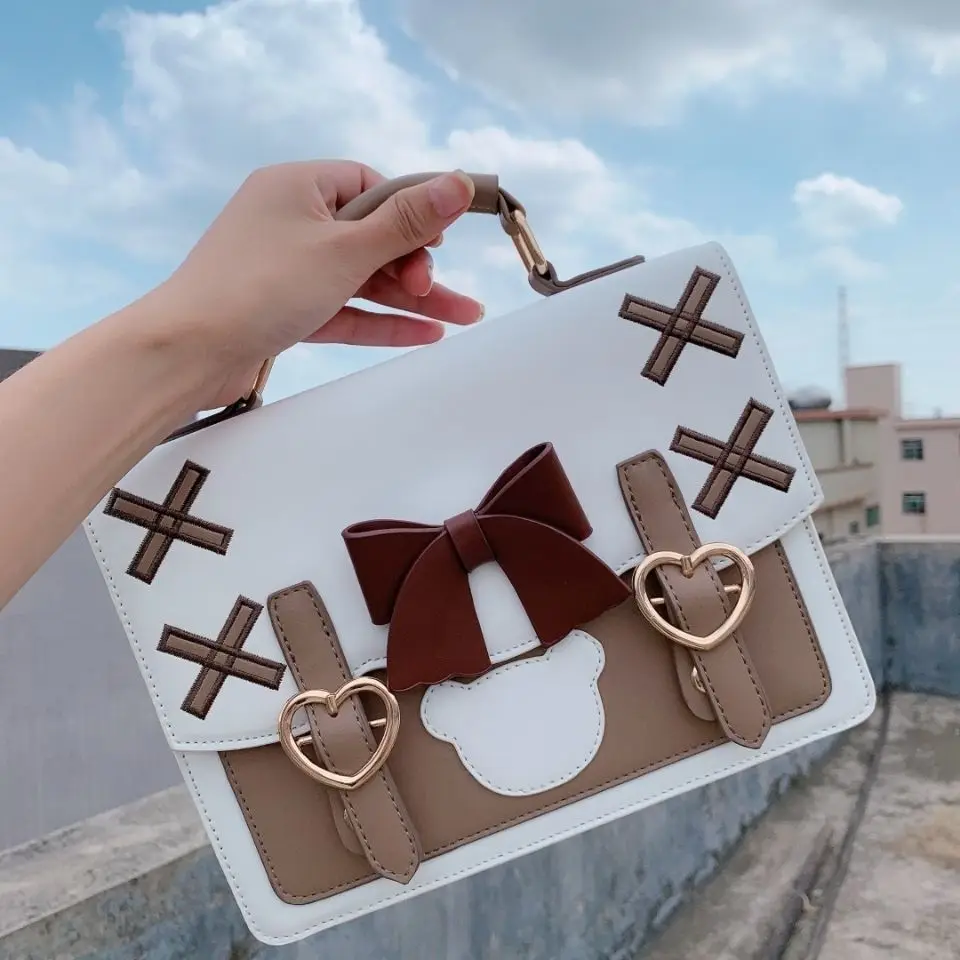 Xiuya Harajuku Lolita Shoulder Bag Women Japanese Kawaii Bowknot Female Messenger Bag Cute Womens Handbag 2021 Satchel Pouch