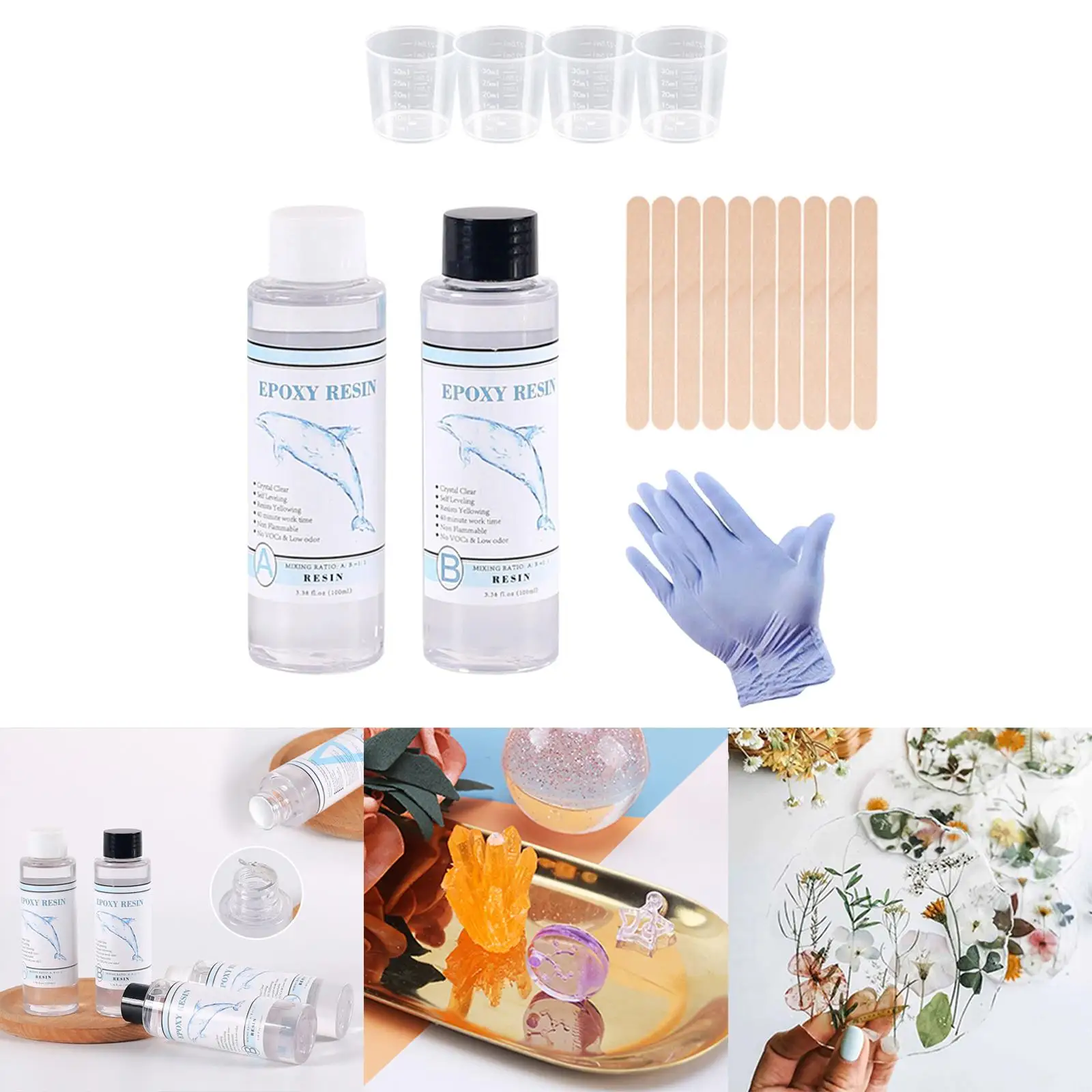 1:1 Ab Epoxy Resin Glue Kit Stir Sticks with Measuring Cups DIY Resin Crafts