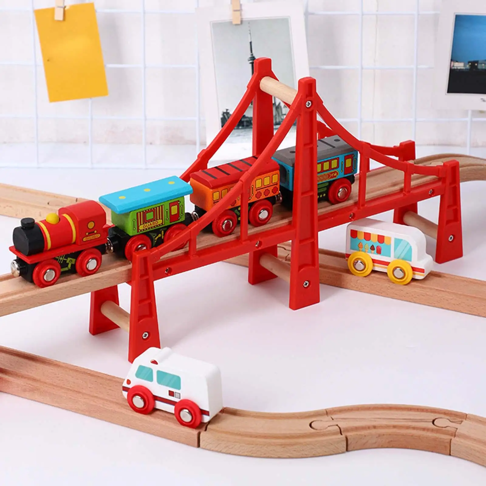 Wood Train Tracks Toys Accessories Bridge Educational Toy for Birthday Gift