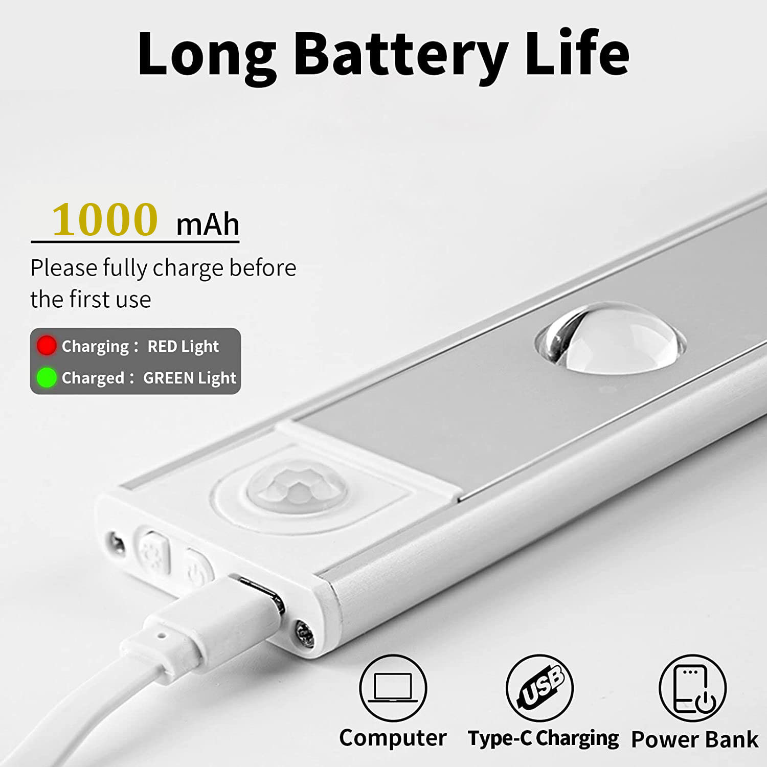Night Light With Motion Sensor Rechargeable USB LED Strip Lights For Bedroom Bedside Table Kitchen Cabinet Lamp