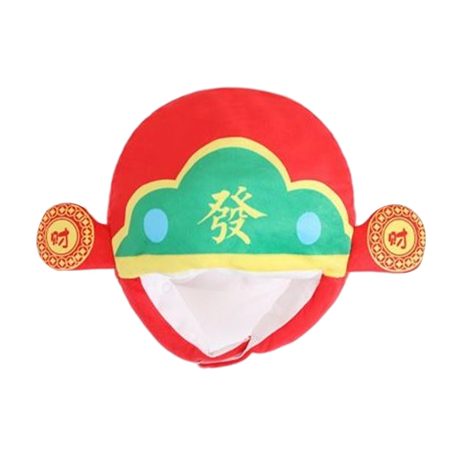 Lovely God of Wealth Plush Hat Chinese Adult Kids Photo Prop Headgear Novelty Hat Gift for New Year Festival Fancy Dress Cosplay