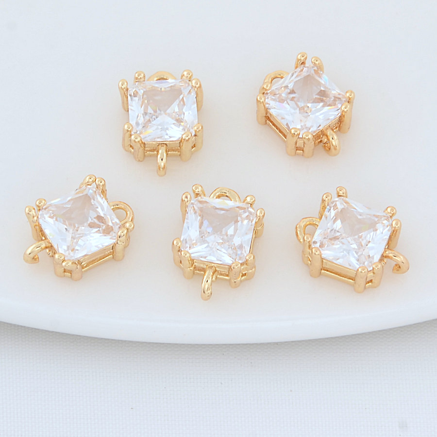 7.5*10,5mm 14 Karat Gold Messing mit Zirkon Quadrat 2 Löcher verbinden Charms Anhänger Halskette Ohrringe Schmuck herstellung Zubehör – Detail 2