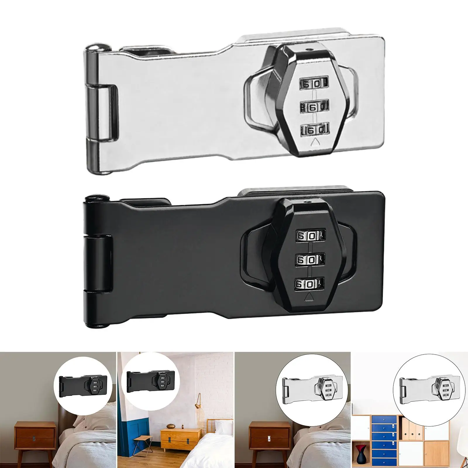 Mechanical Password Lock Household Password Lock Sliding Buckle Hasp Locks Keyless for Bathroom Barn Door Garage Mailbox Drawer