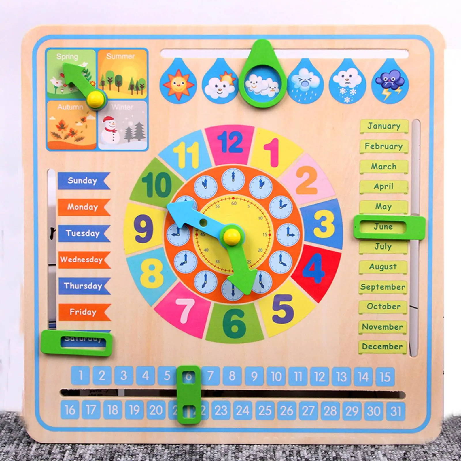 Montessori Toys Preschool Telling Time Teaching Clock for Toddlers Age 3 4 5