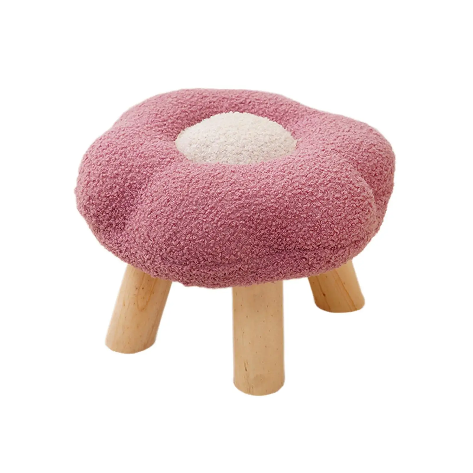 Step Stool Foot Rest Multipurpose Flower Shape Footrest Foot Rest with Wooden Leg for Bedroom Apartment Playroom Bedside