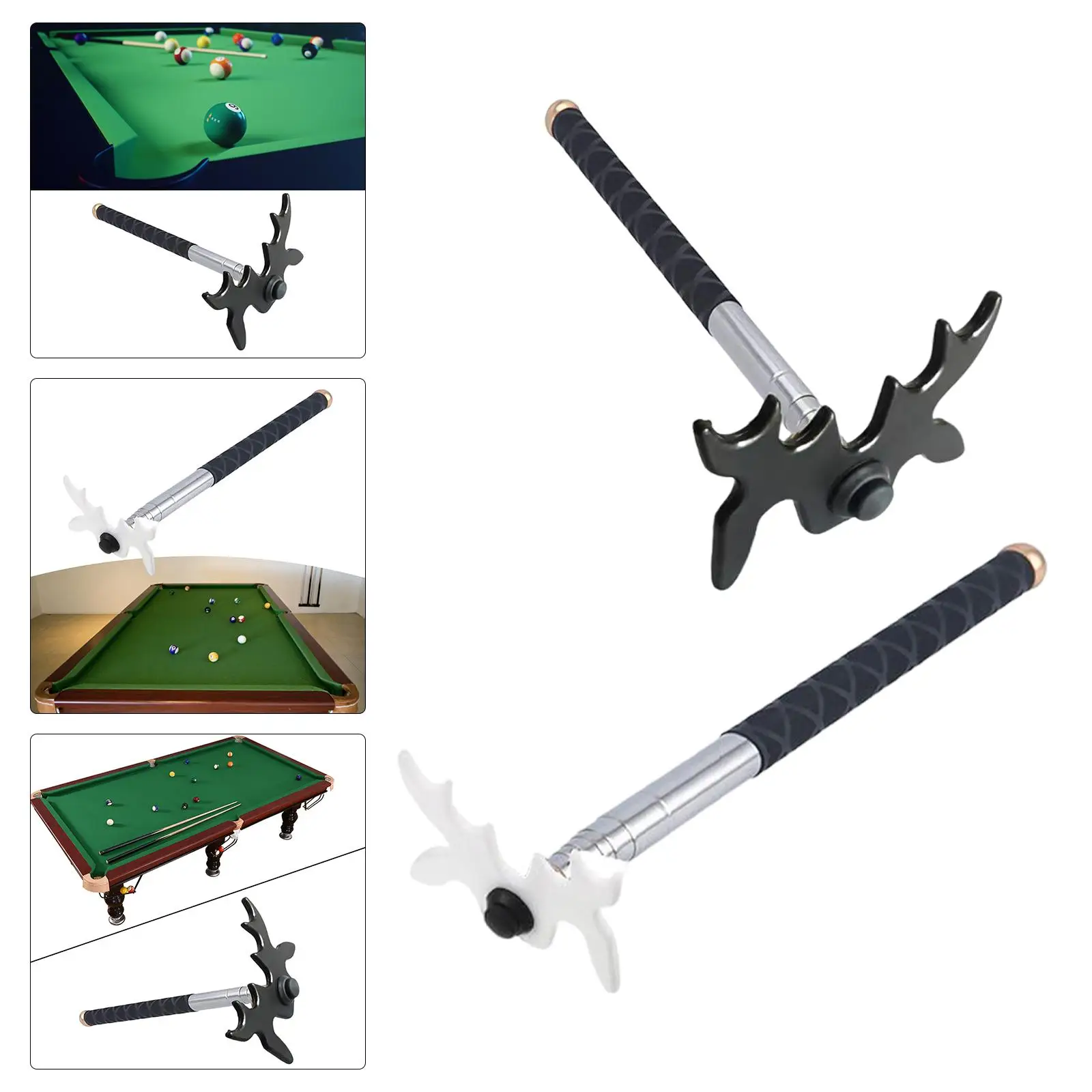 Portable Billiards Pool Cue Stick with Removable Plastic Bridge Head Metal Retractable for Game Pool Table Accessory Competition