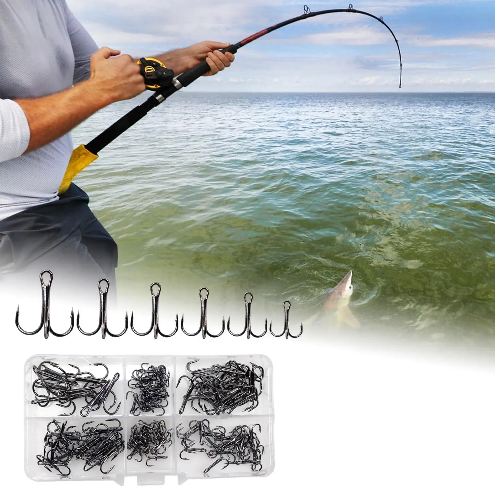 110Pcs Fishing Hooks Set with A Carrying Box Sharp Anchor Hooks Treble Hooks