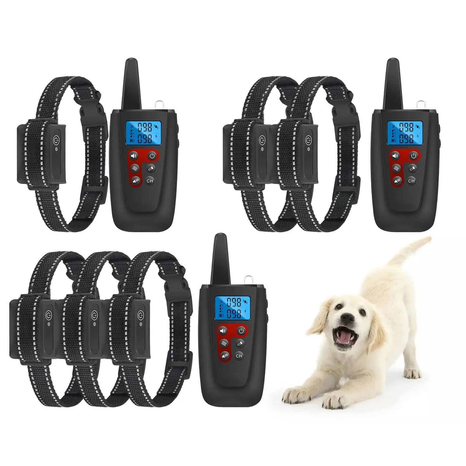 Dog Training Collar with Shock Vibration Light Sound Anti Bark Collar Remote Control Dog Collars for Small Medium Large Dogs