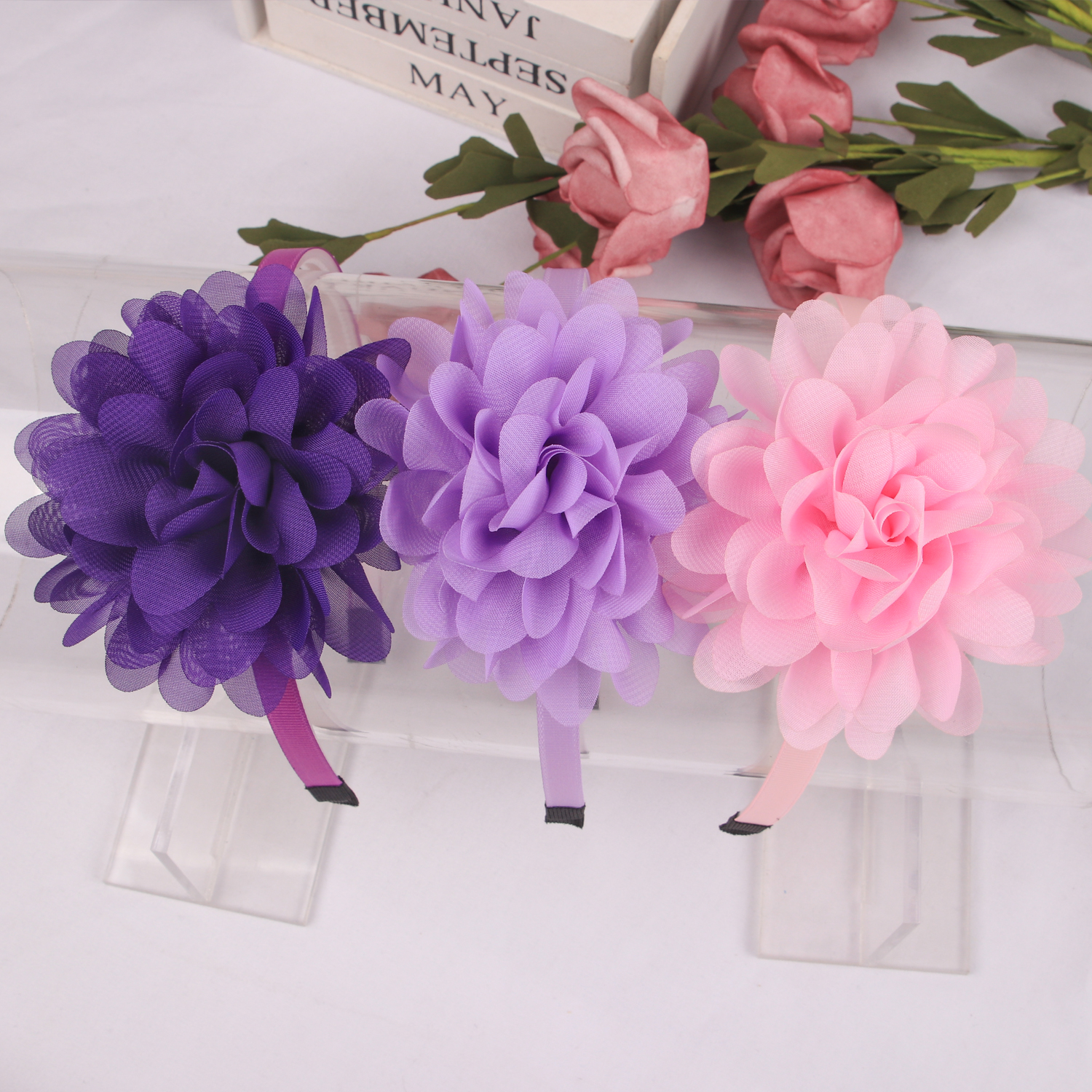 1/15 Stück Chiffon-Blumen-Haarbänder für Kinder und Mädchen, Kunststoff-Haarbänder mit Zähnen, florales Haarband, modisches Haar-Accessoire für Kinder und Mädchen – Detail 5