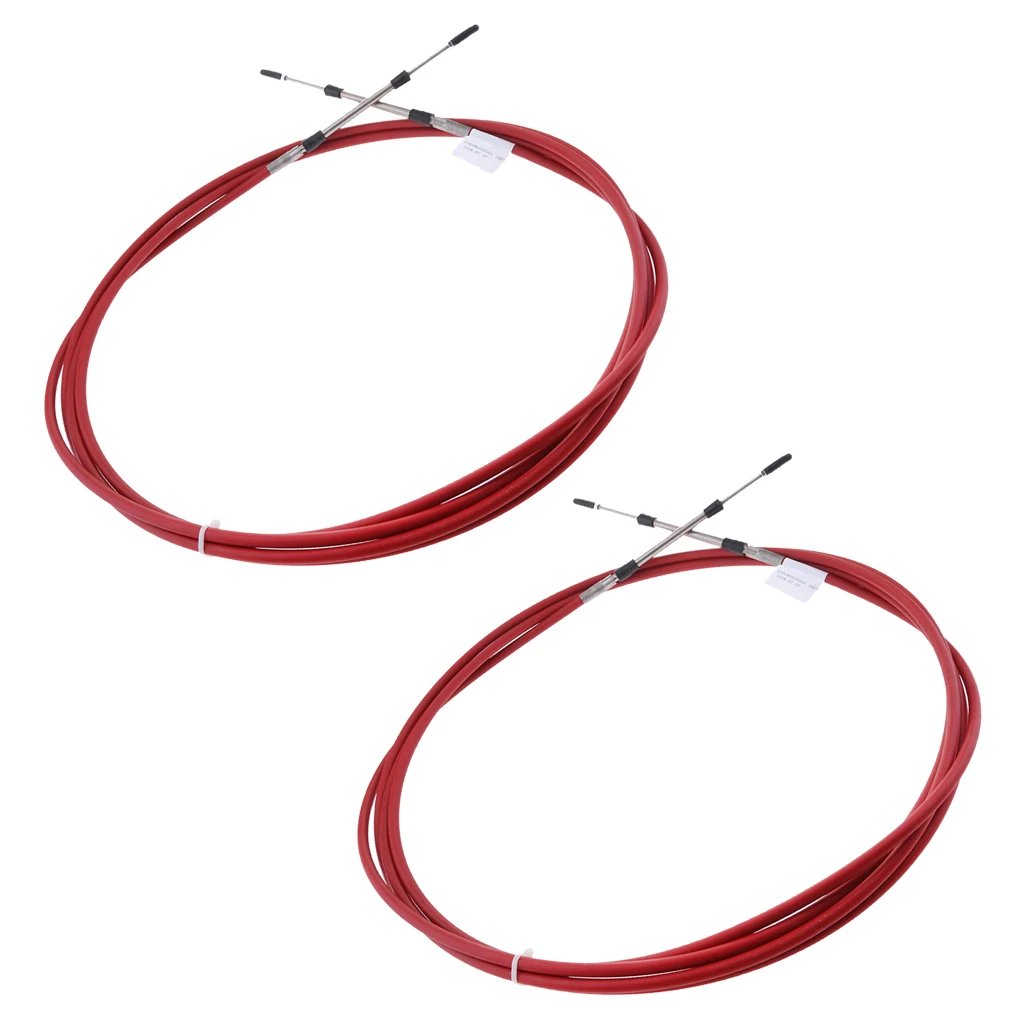 2pcs Red 080 Series Type Boat Marine Throttle &  Control Cable 17 FT