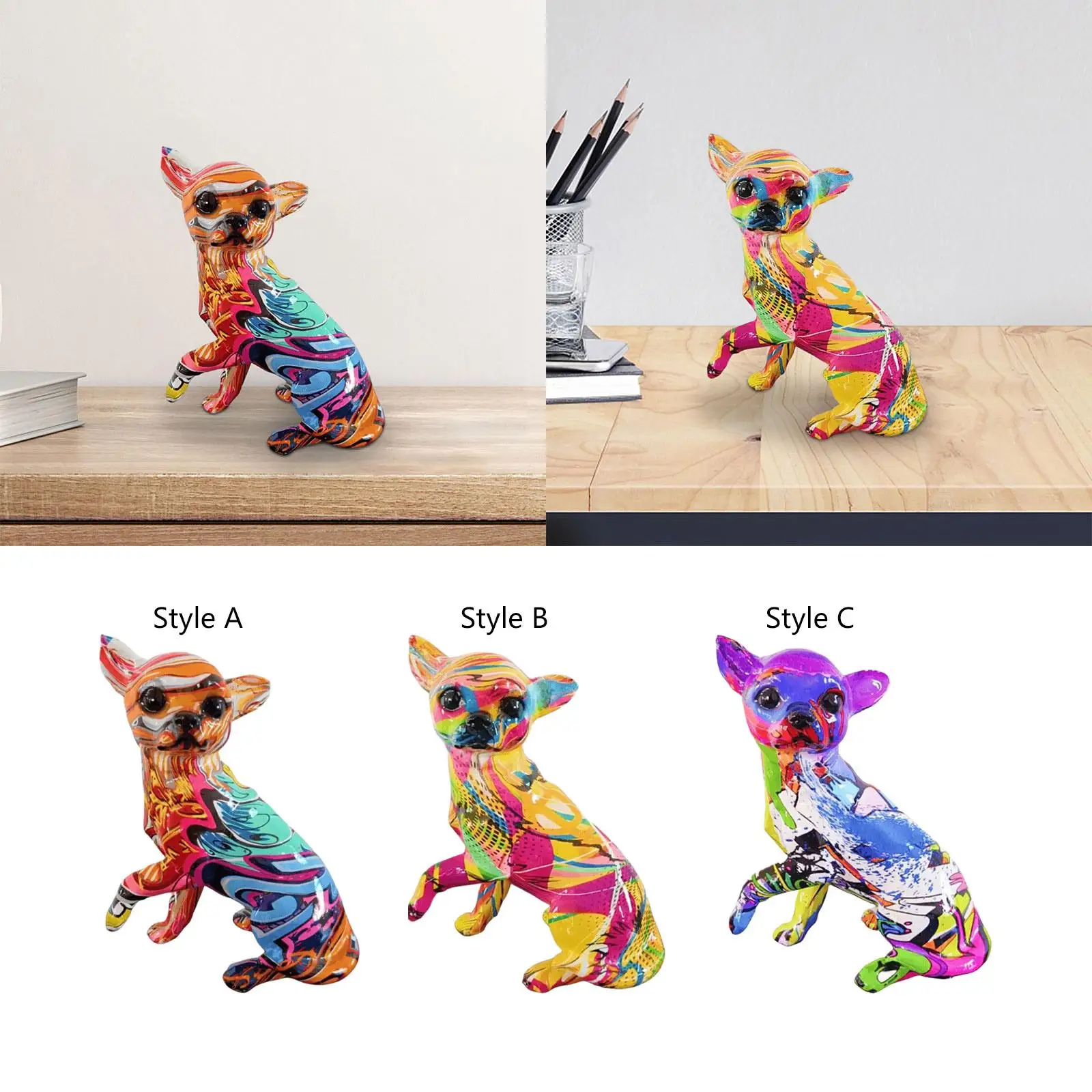 Graffiti Chihuahua Dog Statue Animal Statue for Living Room Dog Lover Gifts