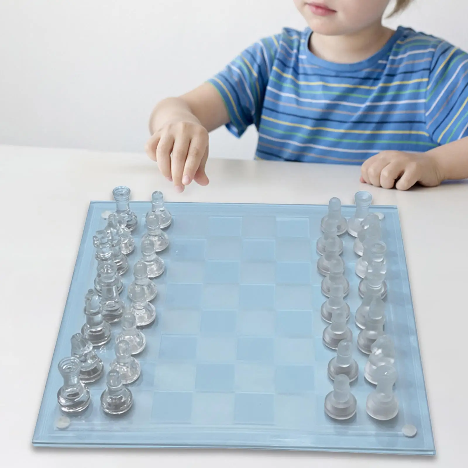 Glass Chess Game Early Education Portable Family Board Game Chess Set for Adult