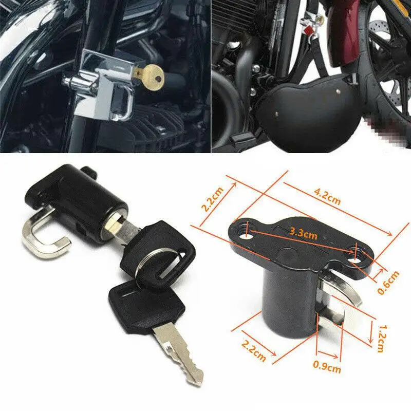 Universal Motorcycle Motorbike Bike Helmet Lock Hanger Hook & 2 Keys Black