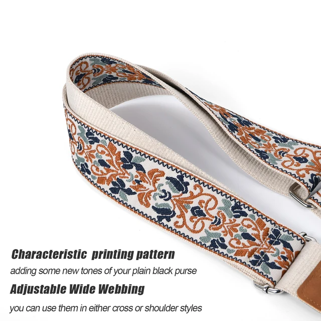 Ethnic Embroidery Wide Purse Straps For Women Shoulder Crossbody