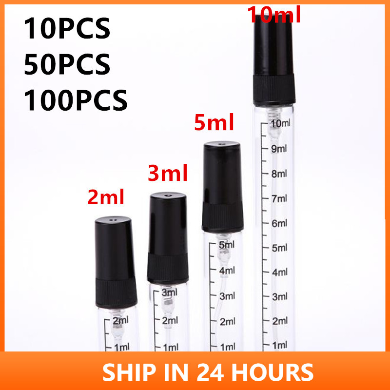 Best of 10 / 50 / 100PCS 2ml 5ml 10ml Black Glass Perfume Bottle With Scale Sample Mist Sprayer Bottle Atomizer Bottle Thin Glass Vials 4 # Reviews & Tips