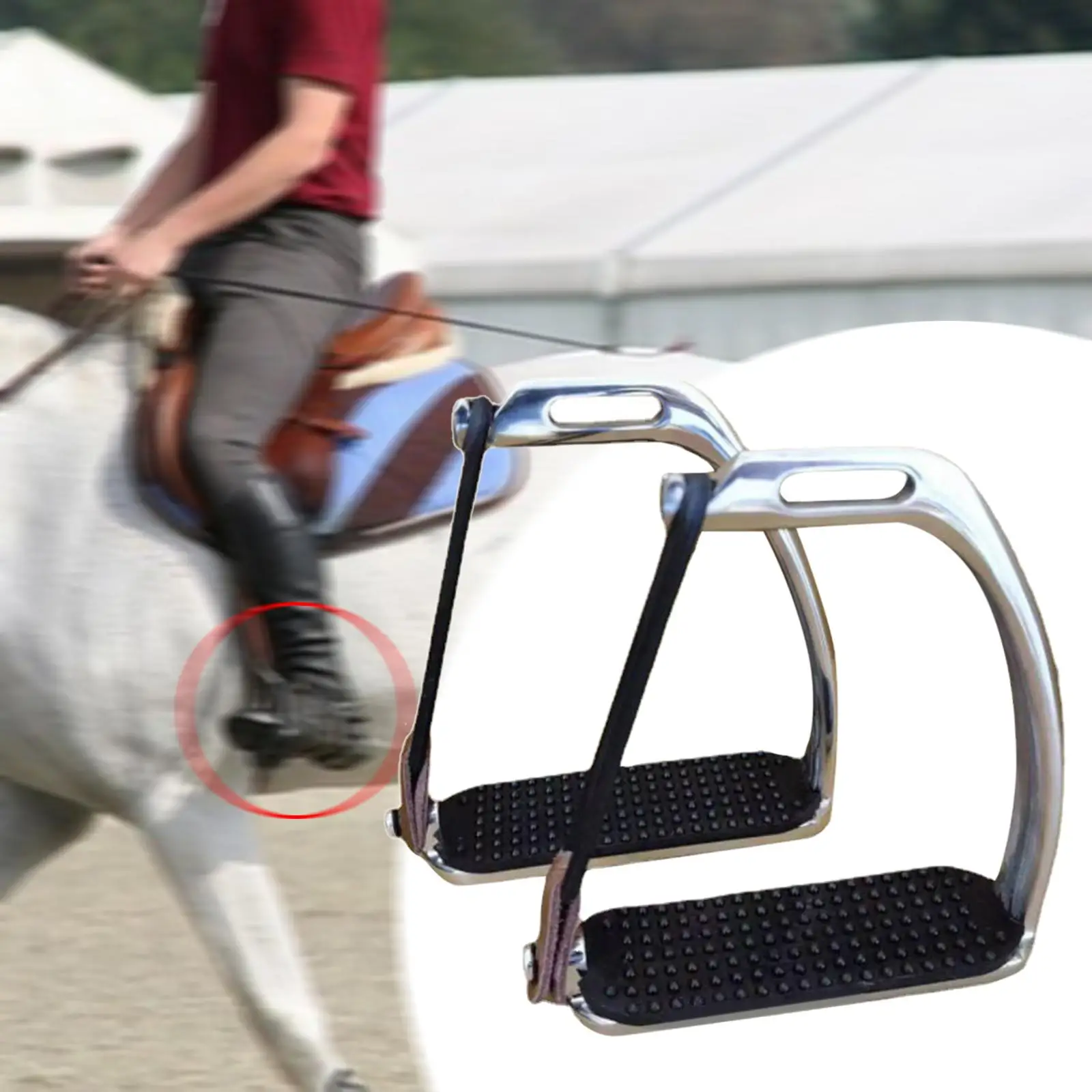 2x Horse Riding Stirrups Training Tool, Non Slip Rubber Pad, English Riding Hose