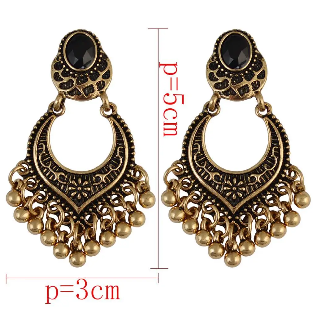 2 Pairs Drop Earrings with Bohémie Charms Design Carved Beads