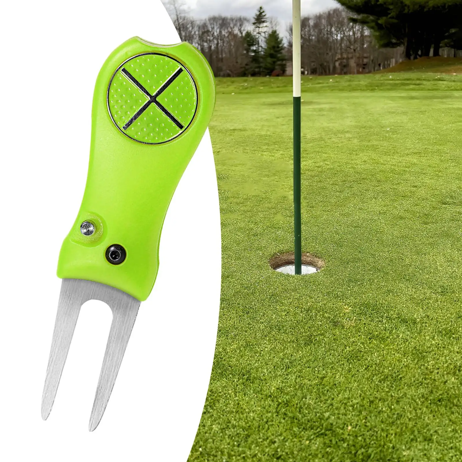 Golf Divot Repair Tool Fork Mark Repair Folding Marker Groove Cleaner Green Fork