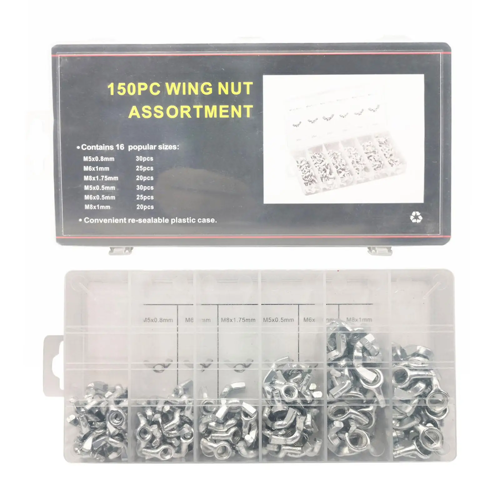 150Pcs Butterfly Wing Nuts Assortment Kit M5 M6 M8 Ear Butterfly Nut with Box Fasteners