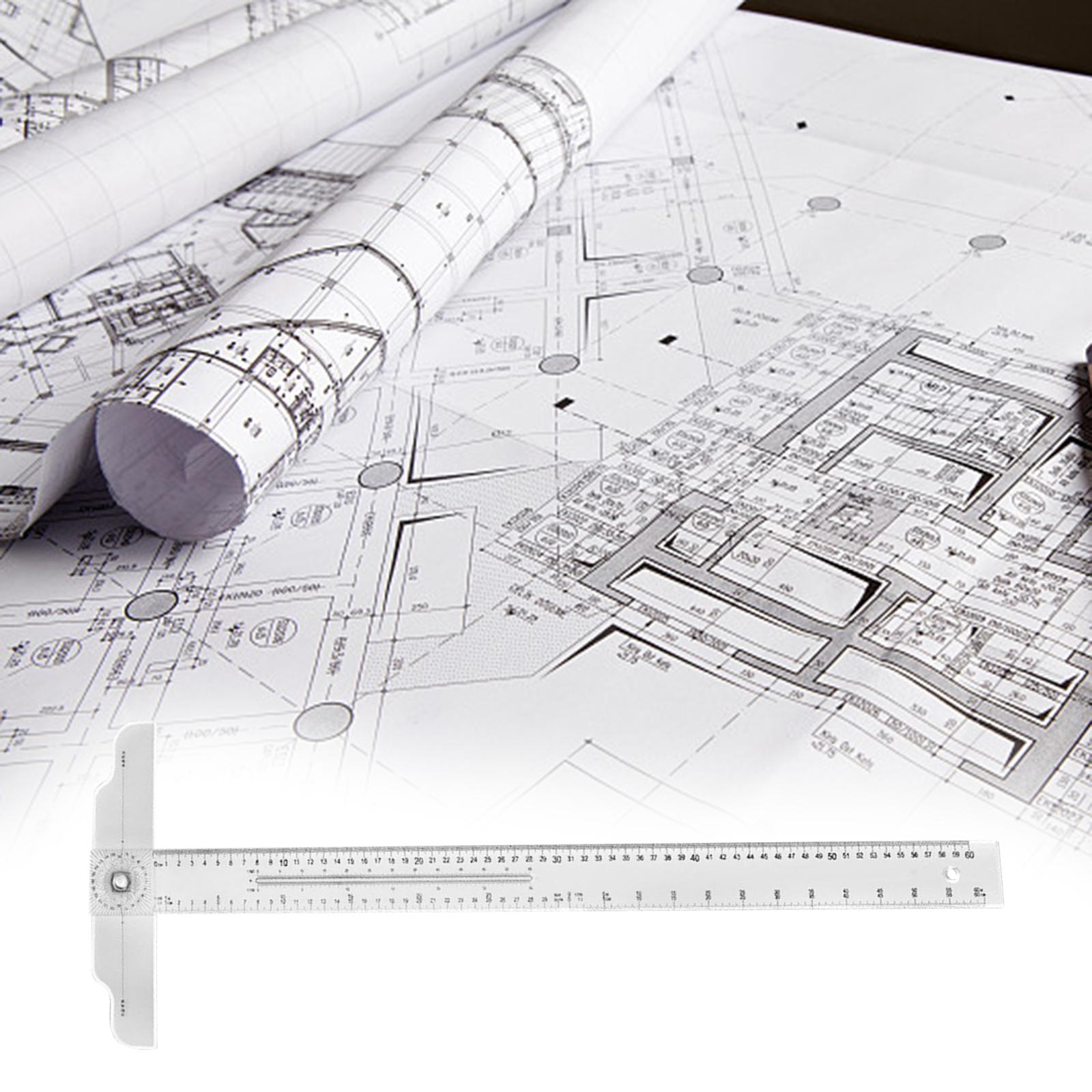 60cm T Square Ruler Rotating Transparent Angle Ruler Angle Measure Tool Multi Function for Woodworking Drafting Engineering