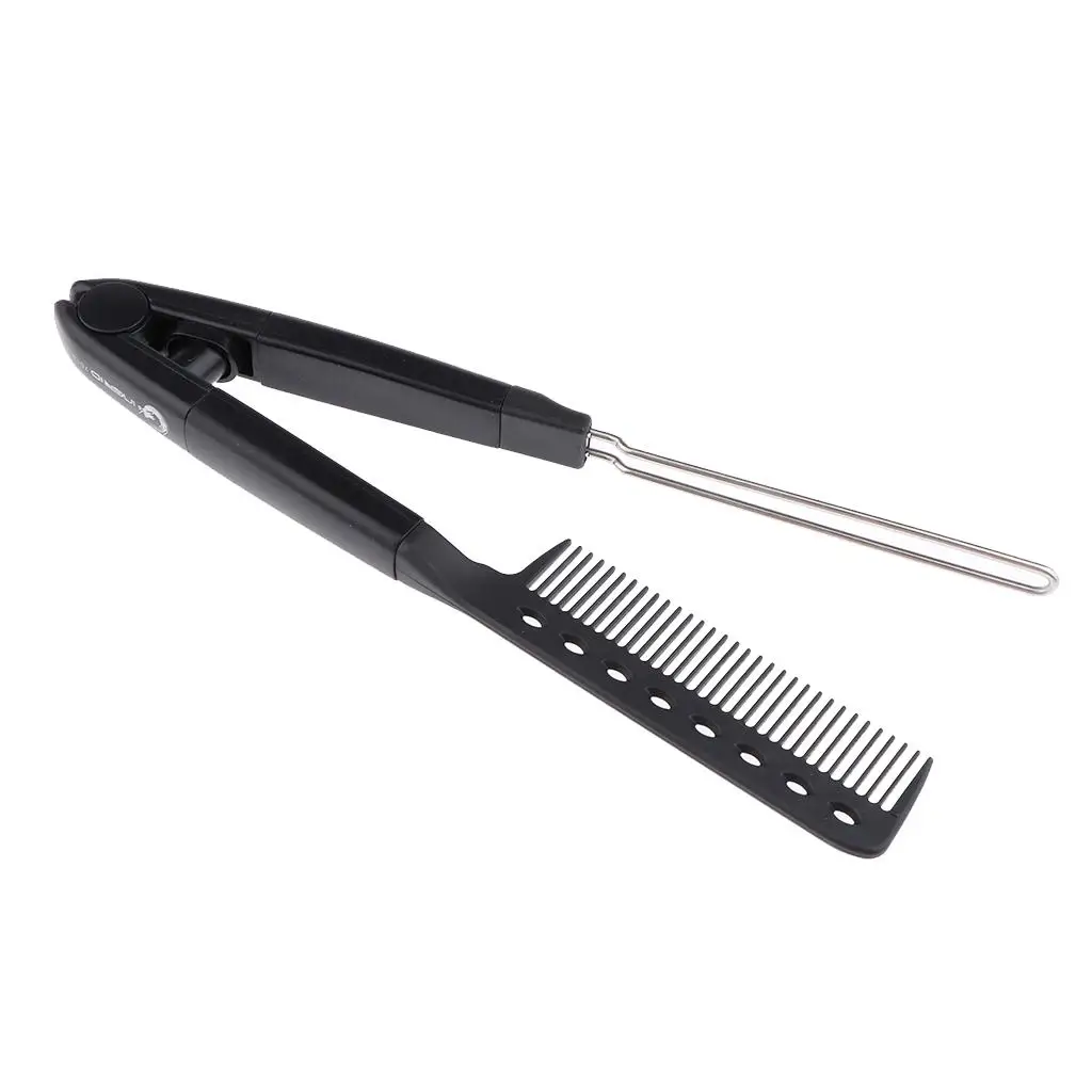2xHairdressing Straightener Hair Straighten Brush  Comb Clamp Black