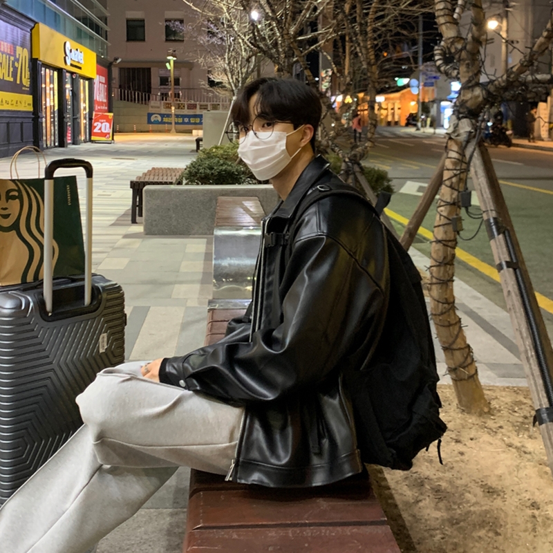 Description Picture 3 of item2023 Men's Clothes Baseball Pu Leather Motorcycle Jackets Clothing Russian Loose Male Faux Leather Coats Slim Fit Jacket B58