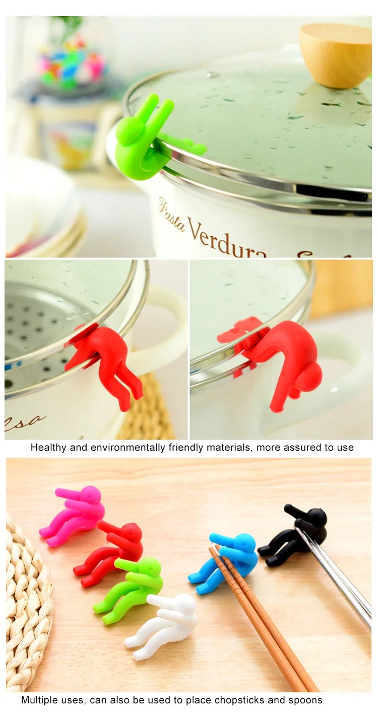 Description Picture 5 of itemSilicone Support Pan Pot Lid Holder Anti-Overflow Pot Clip Kitchen Tools Stand Mobile Phone Chopstick Spoon Holder Stand Gadgets
