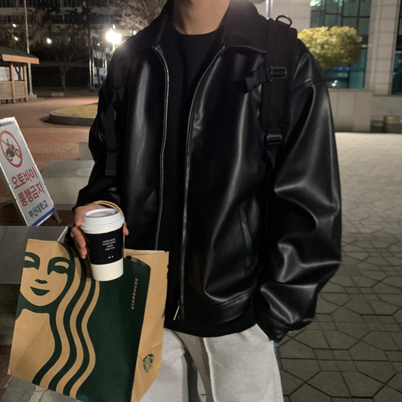 Description Picture 2 of item2023 Men's Clothes Baseball Pu Leather Motorcycle Jackets Clothing Russian Loose Male Faux Leather Coats Slim Fit Jacket B58