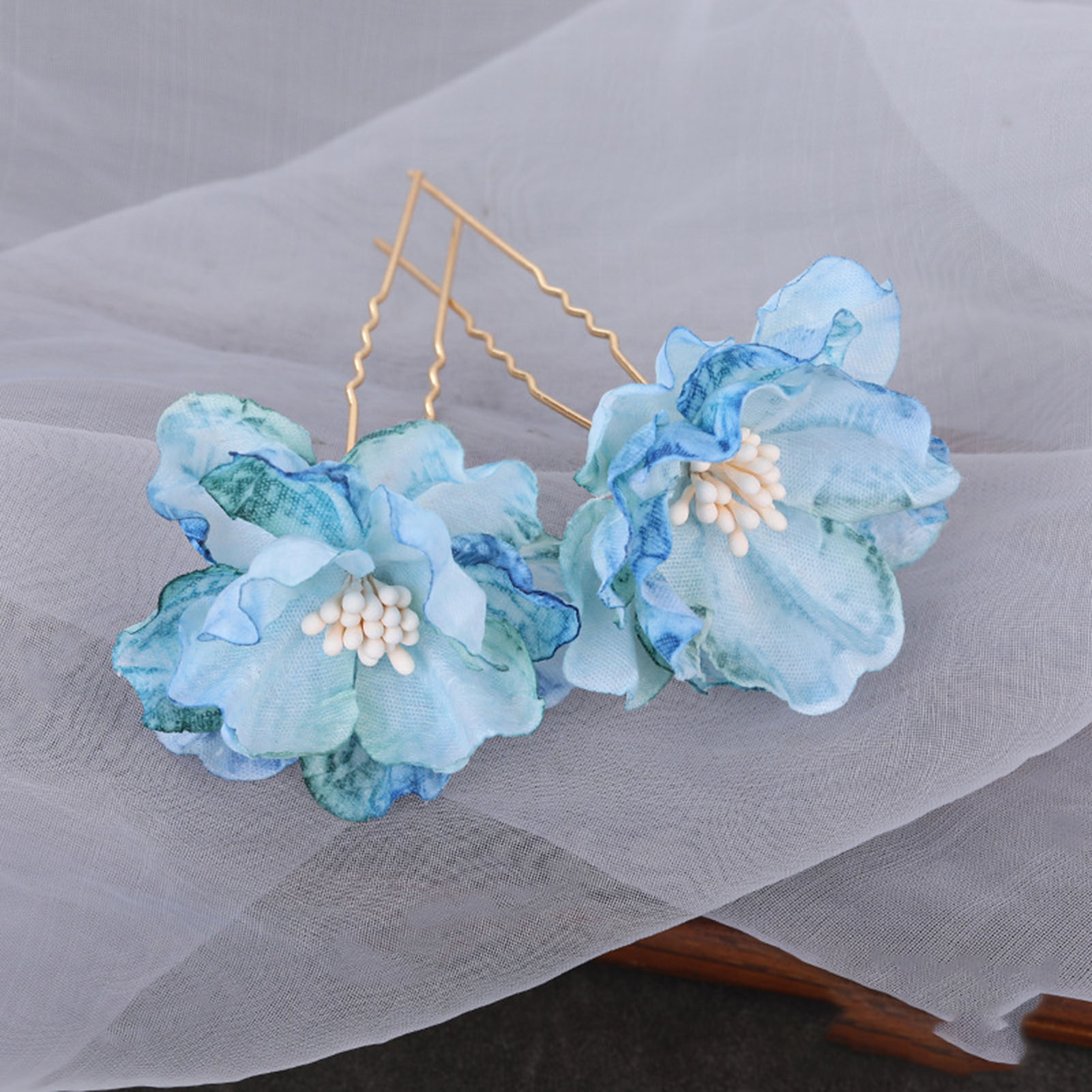 Seide Blume Hochzeit Braut Haarnadeln handgemachte Perle Perlen Blume Kopfschmuck für Frau Haars tyling machen Stifte – Detail 9