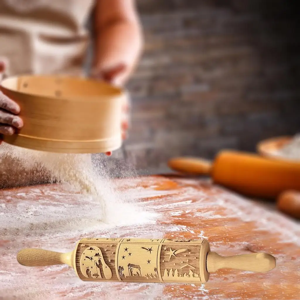  Rolling Pins Roller Gripping Stunning Carved 9 Patterns 3D Nativity  for  Praying Bakery