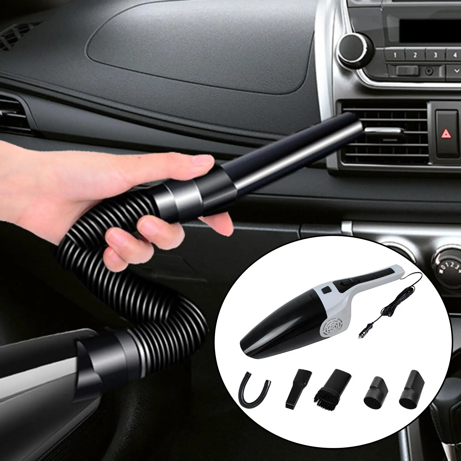 12V Wired Car Vacuum Cleaner Mini Corded Interior Detailing Strong Suction with 5 Attachments Handheld Portable High Power 120W