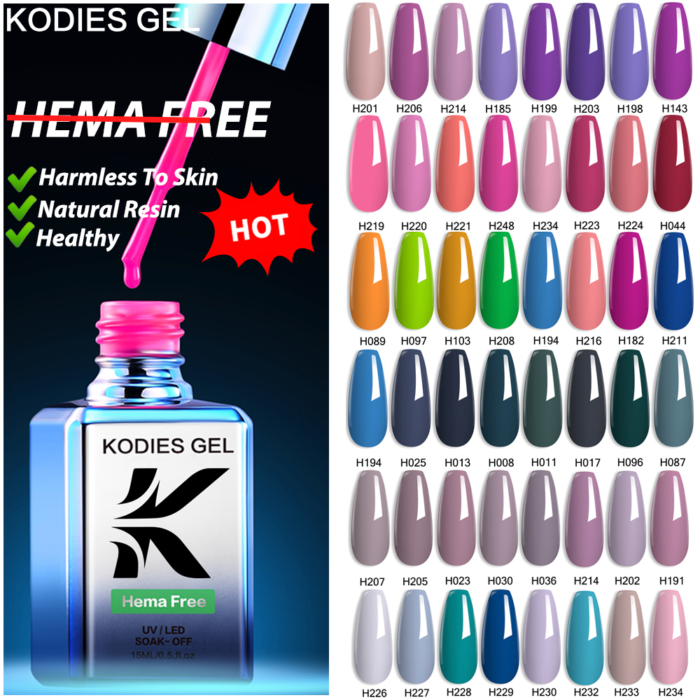 Best of KODIES GEL HEMA Free Gel Nail Polish 15ML Semi Permanent UV / LED Healthy Resin Manicure Varnish Full Color Base Top Coat Nailart Reviews & Tips