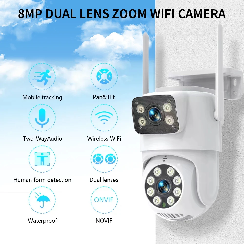 Title 1, 4K 8MP Dual Lens PTZ WIFI Camera Dual Screen Ai...