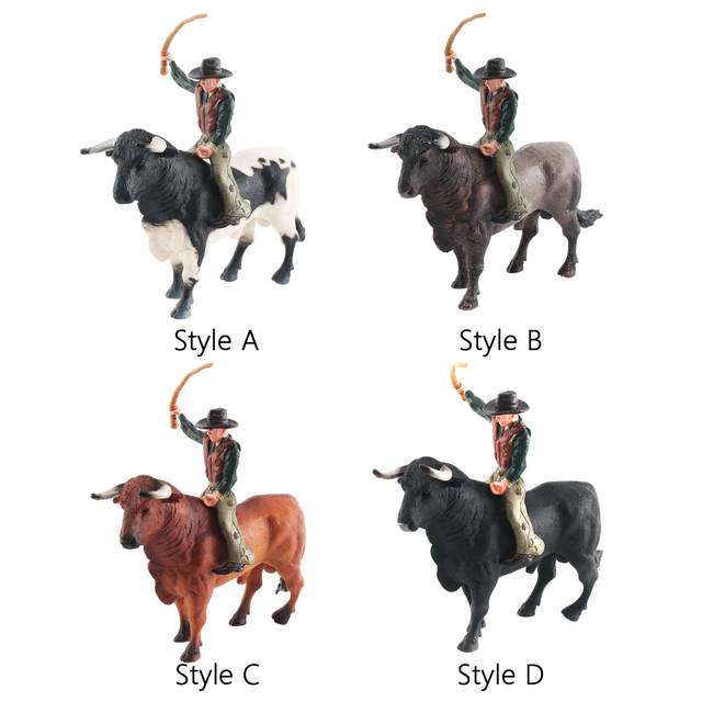 Hand Painted Bull with Rider Figurines Model Educational Toy Decor Realistic Detailed Action Figures for Toddlers Kids