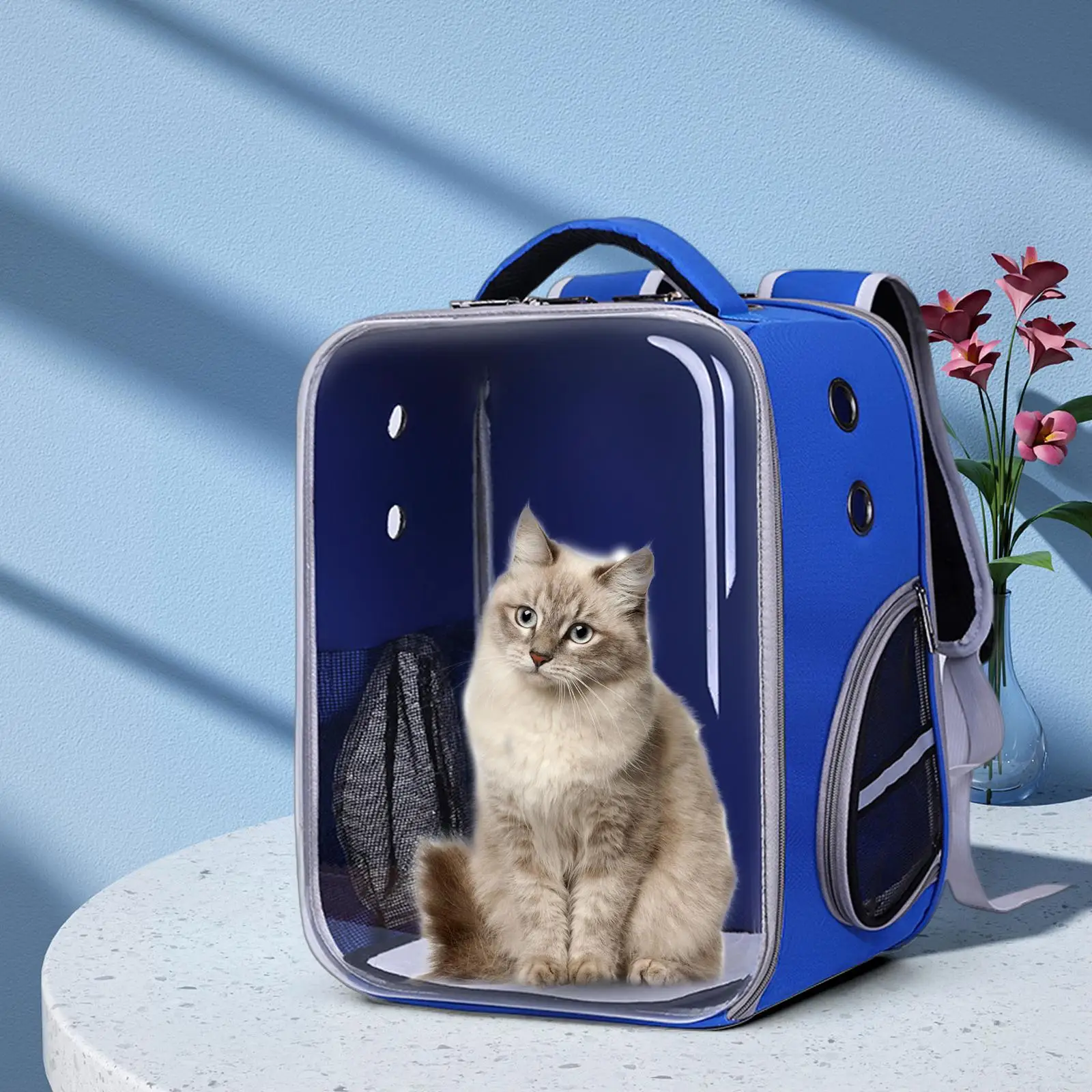 Rabbits Cat Carrier Bag with Air Vents Space Capsule Visible Clear Oxford Cloth Soft Cat Carrier Backpack for Outdoor Activities