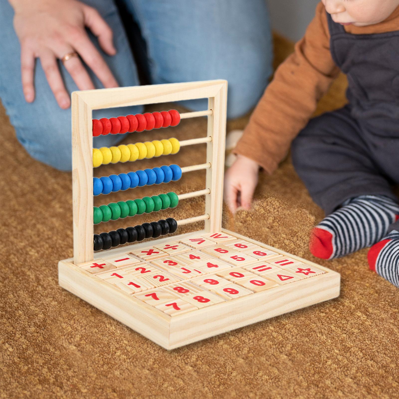 Wooden Frame Abacus with Building Blocks Gift Classic Number Alphabet Cards Math Educational Counting Toys for 4-6 Year Old