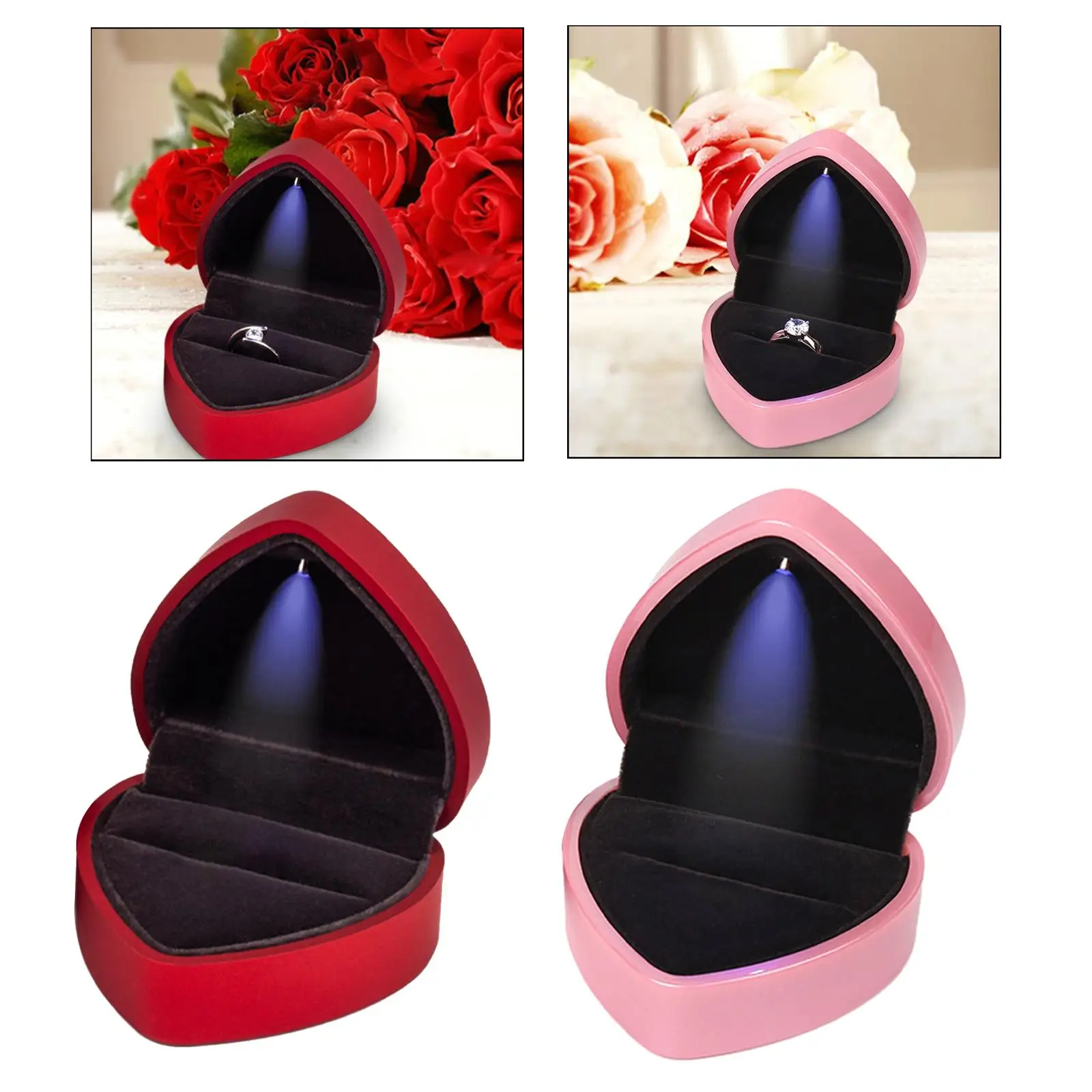 Heart Shaped LED Ring Box Proposal LED Light Engagement Ring Box Wedding Ring Box Jewelry Gift Boxes for Women Jewelry Ring Case