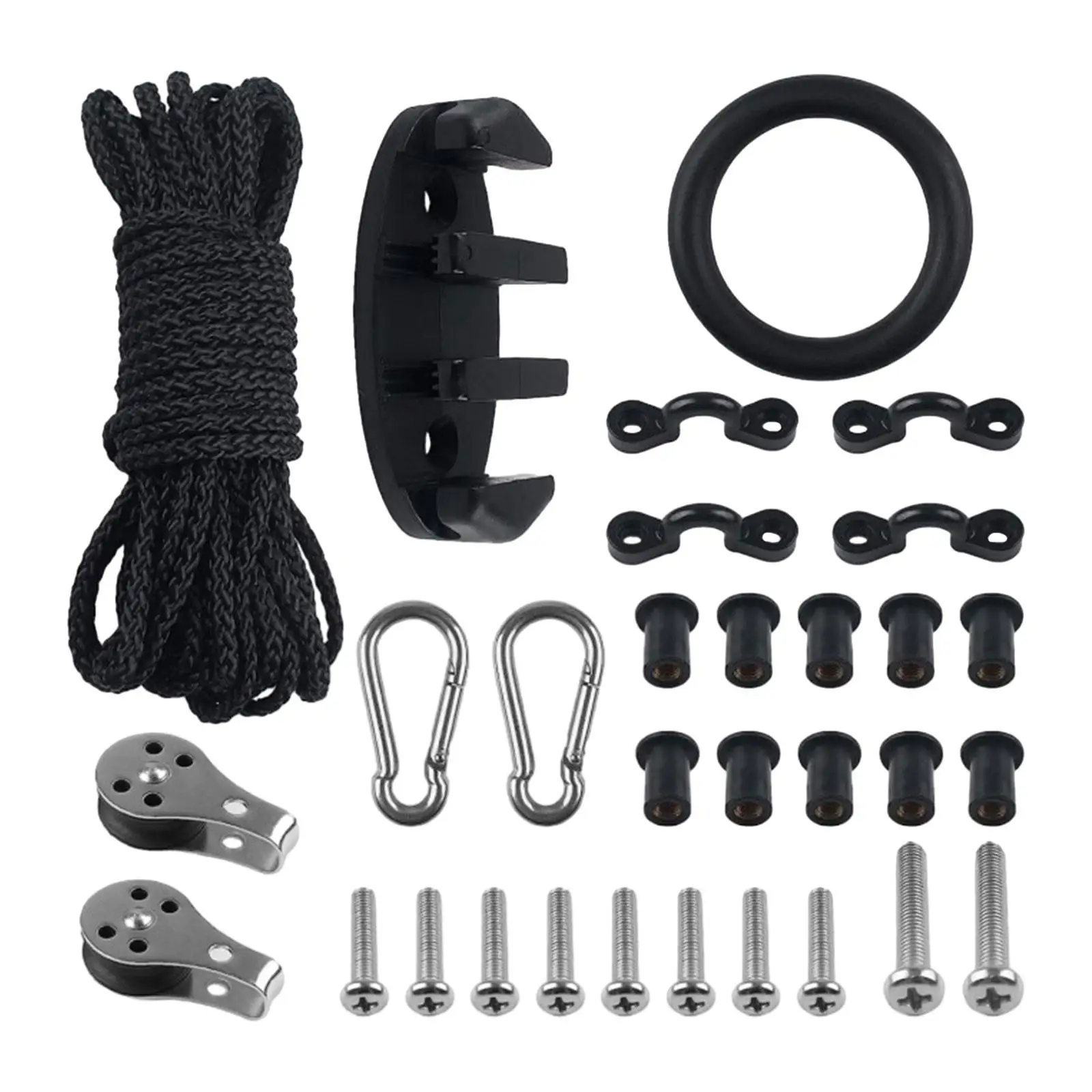 31x Kayak Canoe Anchor Trolley Kit Hardware Portable Zig Zag Cleat 9M Rope for Fishing Boat Water Sports Marine Rubber Dinghy