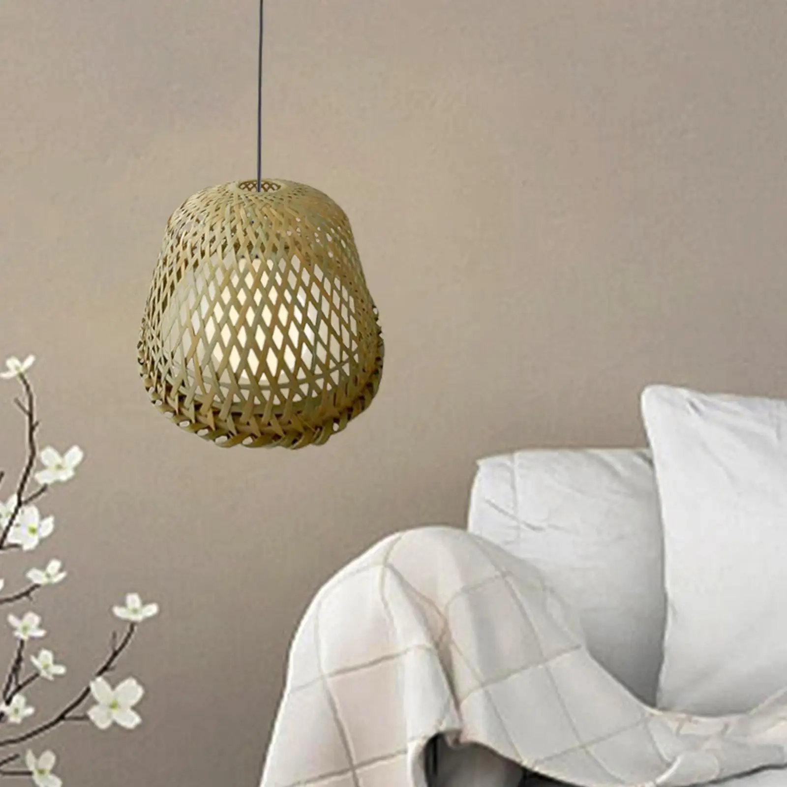 Bamboo Lamp Shade Ceiling Light Shade Fitting Handmade Weaving Lanterns Bulb Guard for Dining Room Restaurant Decorative