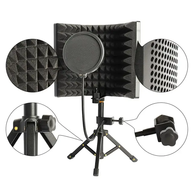 Bouclier d'isolation de microphone avec support, pare-brise sonore à 3  panneaux pour diffusion statique